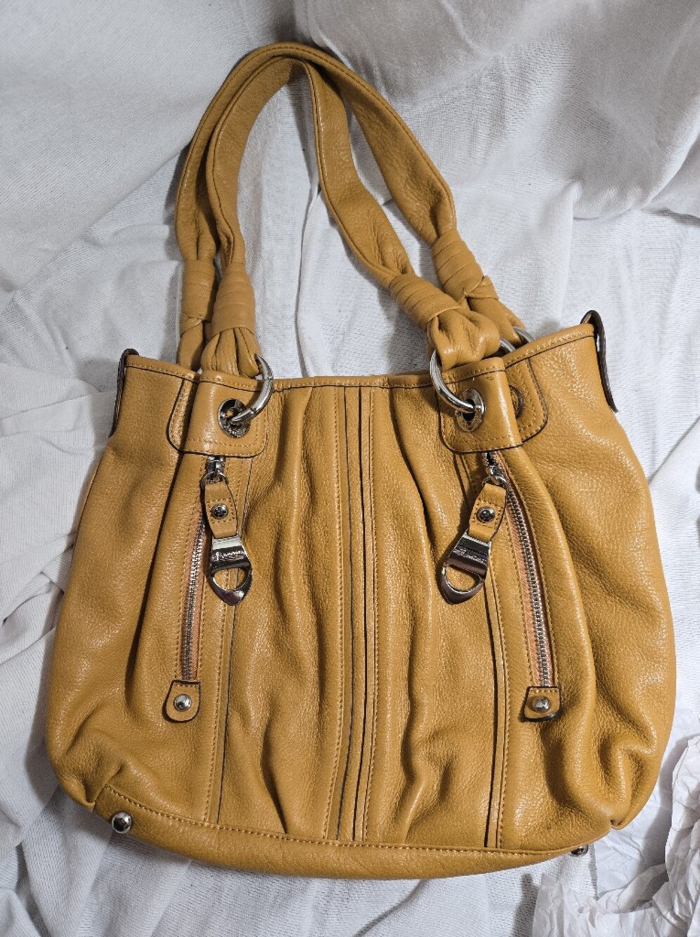 Textured Mustard Yellow Shoulder Bag with Twisted Handles